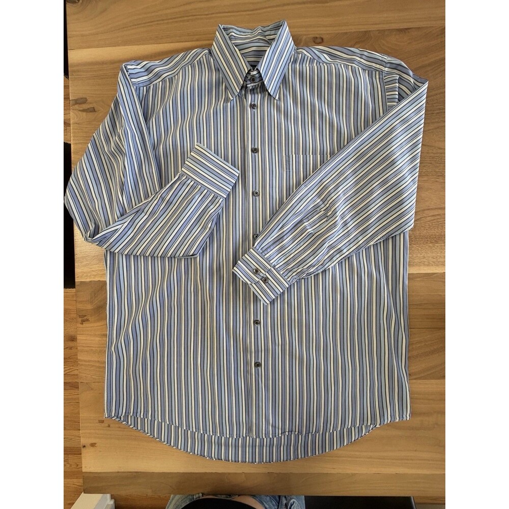 Burberry London Shirt Mens Lg Blue Striped Button Down Long Sleeve Dress Shirt